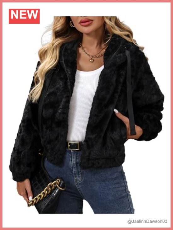Jackets & Blazers - Faux Fur Crop Coat Full Zip Fleece Sherpa Jacket with Hood